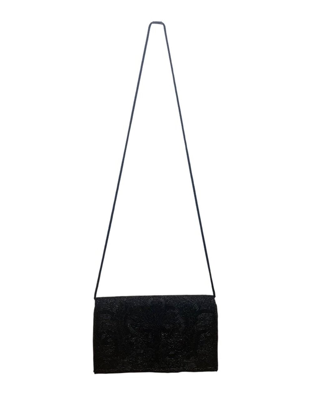 Lord & Taylor Women’s Black Beaded Floral Design Shoulder Strap Evening Clutch